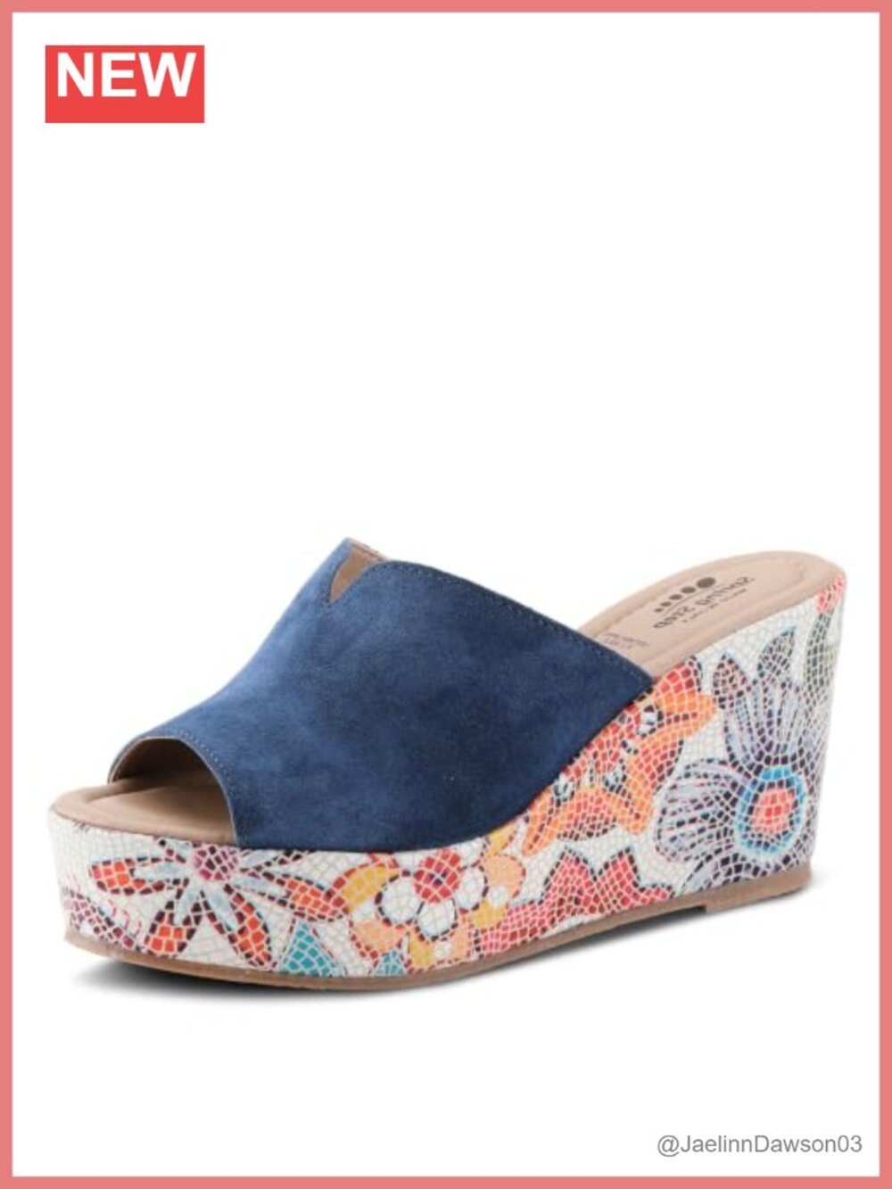 Suede Wedge Slide Sandals Peep Toe Mosaic PU Sole